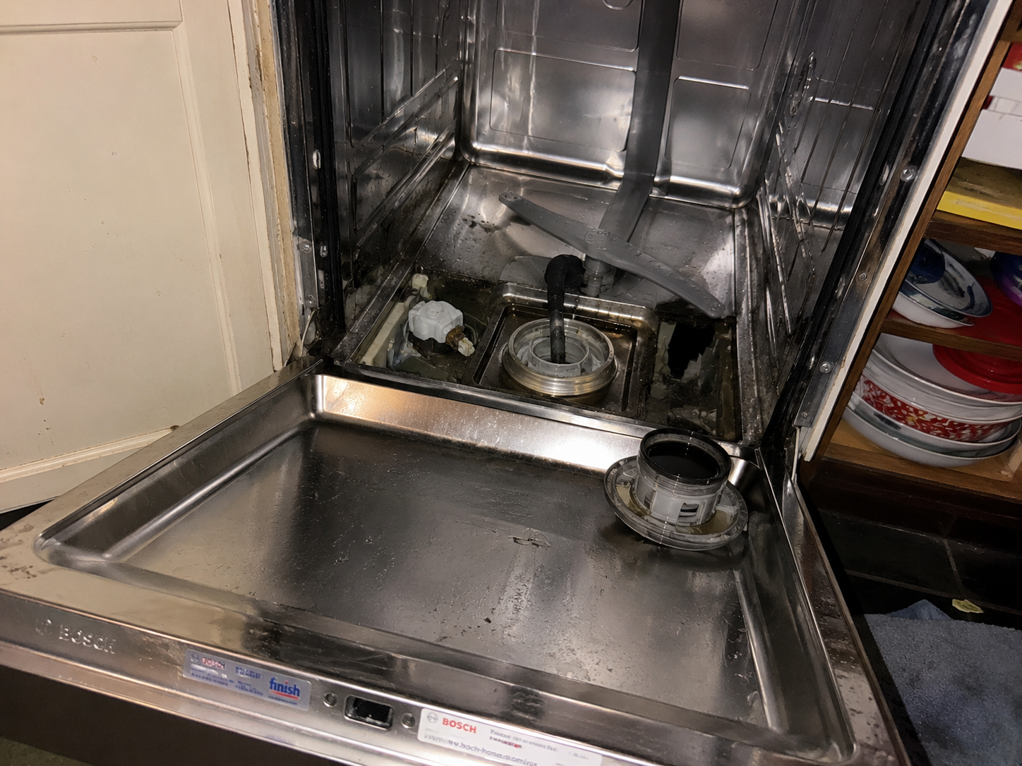 clearing a clogged drain pump on a Bosch dishwasher