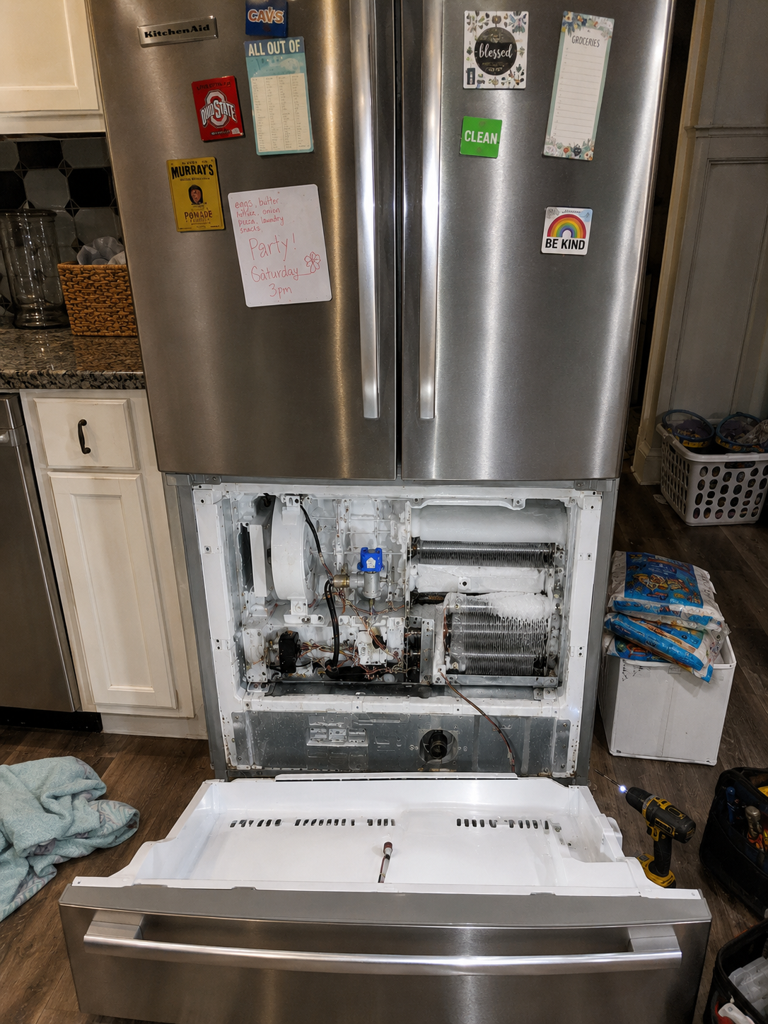 fixing the ice maker and water inlet valve on a KitchenAid french-door refrigerator in Dallas